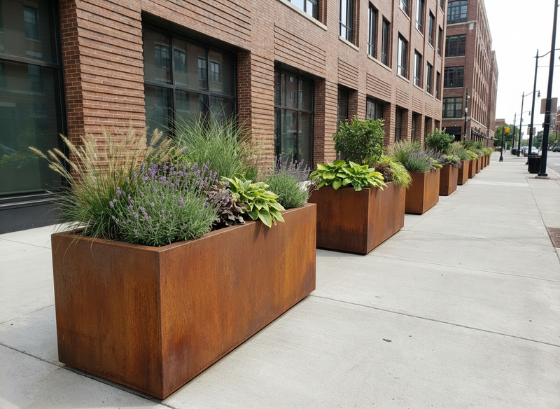 Large custom Cor-Ten / Weathered steel planters