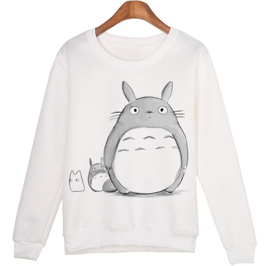 Beautiful Girl And Totoro Pattern Print Loose Round Neck Long-sleeved Sweatshirt Couple Pullover Spring Women's Clothing Bts